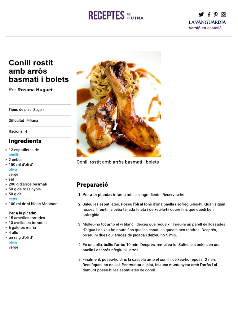 Conill Rostit Amb Arròs Basmati I Bolets | PDF