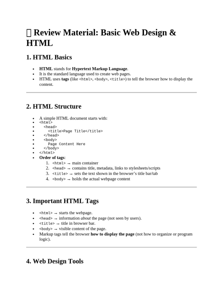 HTML Basics for Web Design Beginners | PDF | Html | World Wide Web
