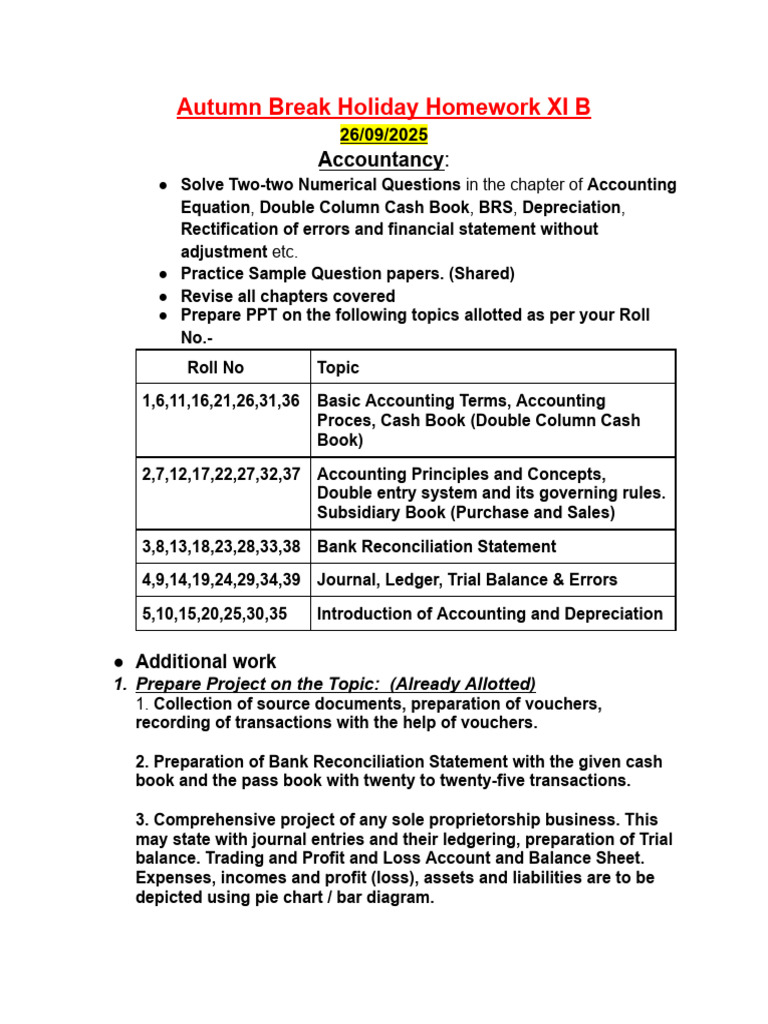 11 B Autumn Break Holiday Homework | PDF | Financial Accounting ...