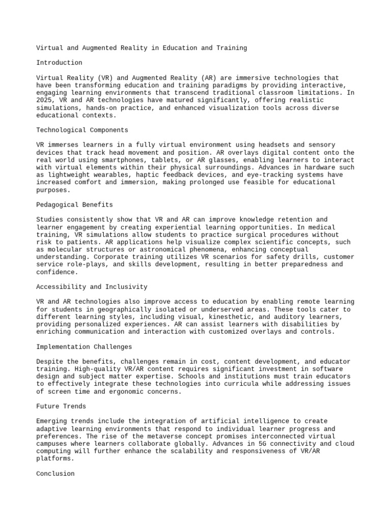 VR and AR Transforming Education | PDF | Virtual Reality | Augmented ...