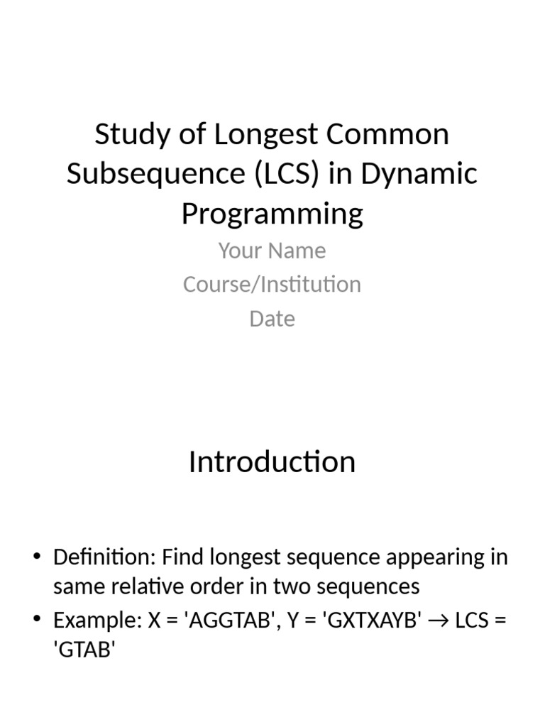 Longest Common Subsequence in DP | PDF
