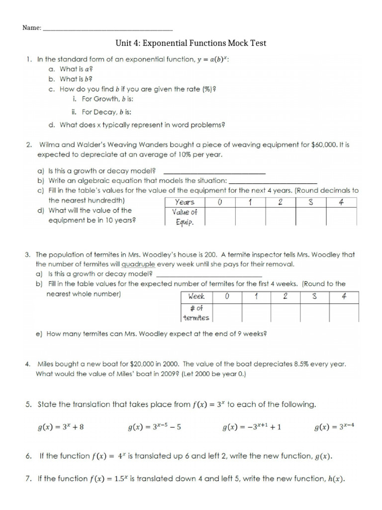 Exponential Functions Mock Test 2 | PDF