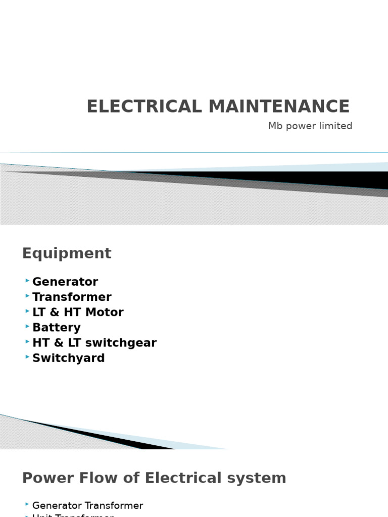 Electrical Maintenance Overview and Systems | PDF | Transformer | Relay