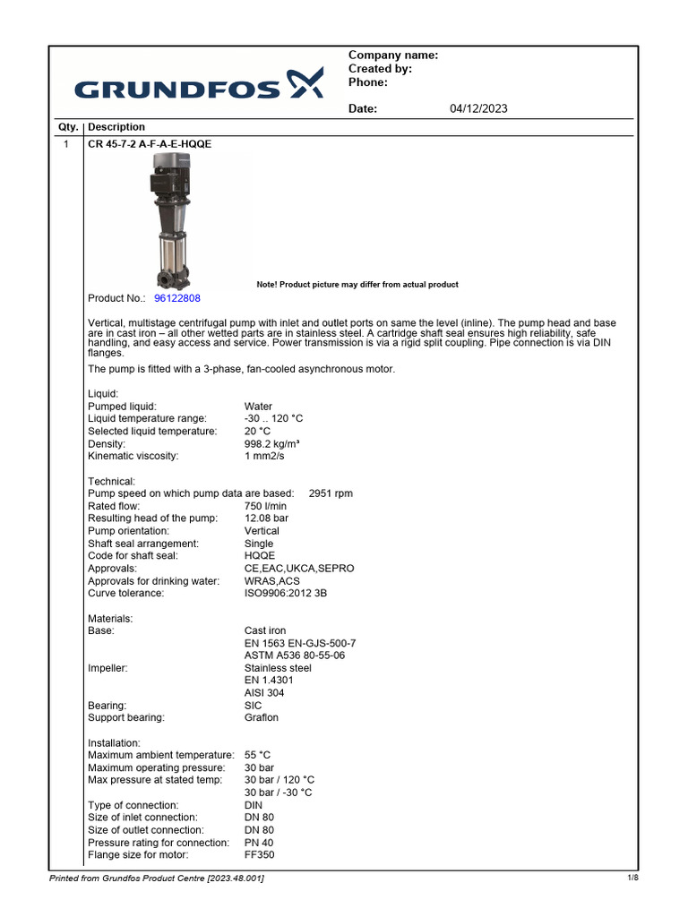 CR 45-7-2 A-F-A-E-HQQE Pump Specs | PDF | Pump | Mains Electricity