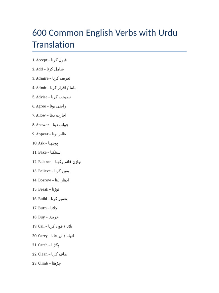 600 Verbs List | PDF