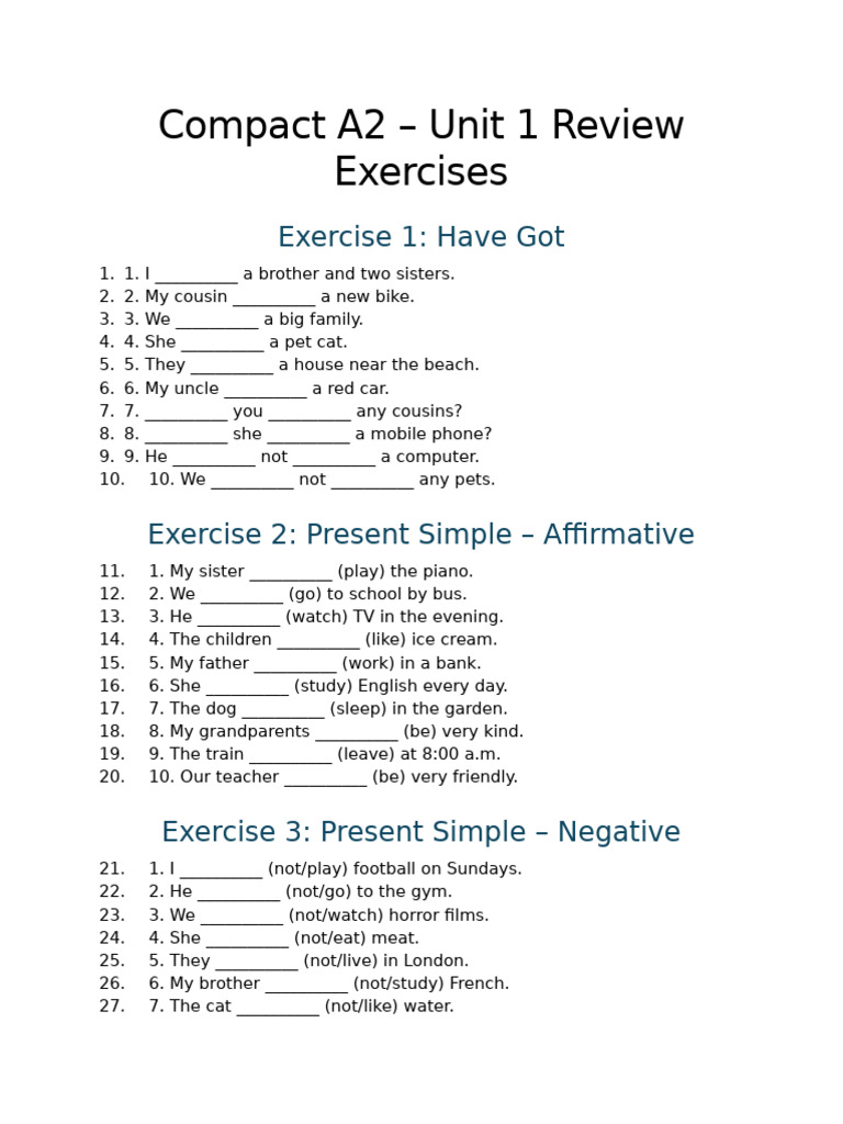 A2 Unit 1 Review: Exercises & Vocabulary | PDF | Chess Openings | Chess ...