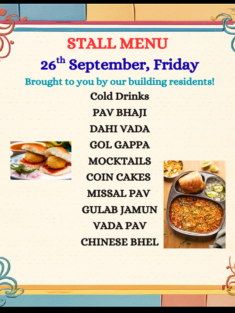 26 September, Friday: Stall Menu | PDF