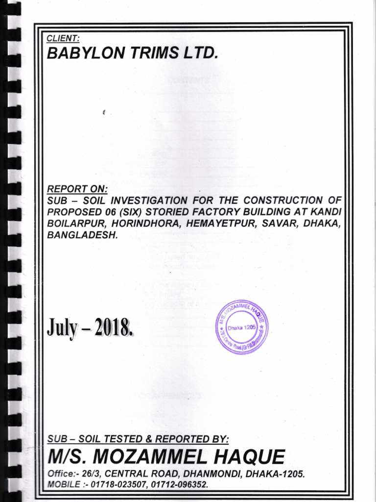 Soil Investigation Report for Factory Site | PDF | Geotechnical ...