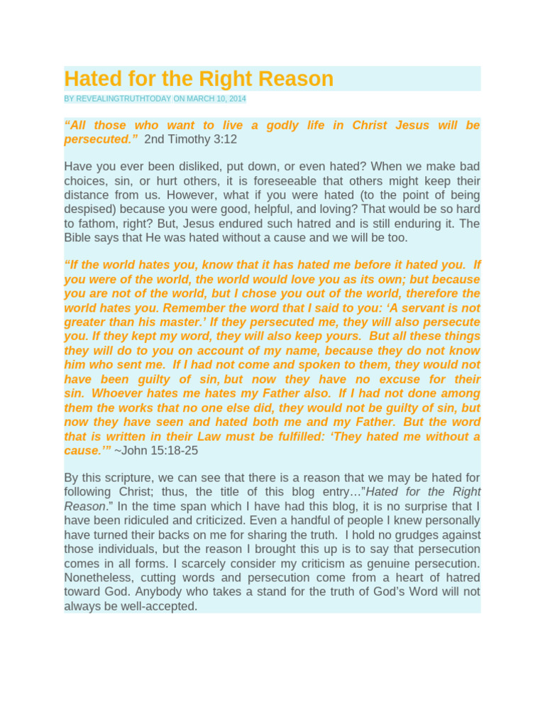 Revealingtruthtoday - Hated For The Right Reason (Part 1) | PDF | Jesus ...