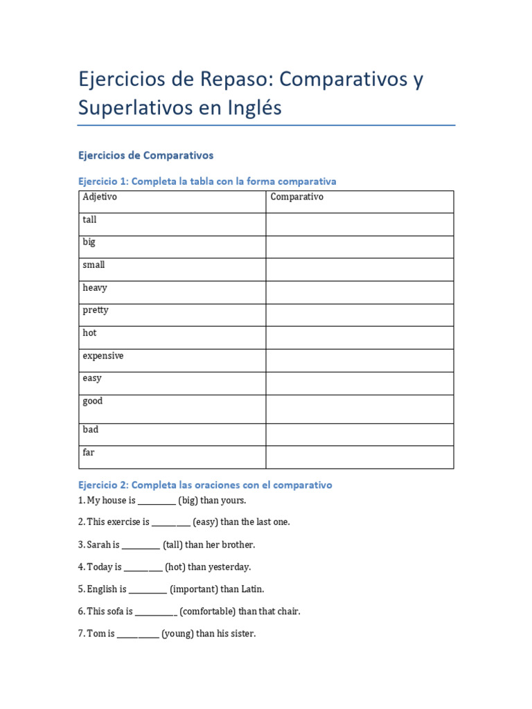 Ejercicios de Comparativos y Superlativos | PDF | Chess Openings ...
