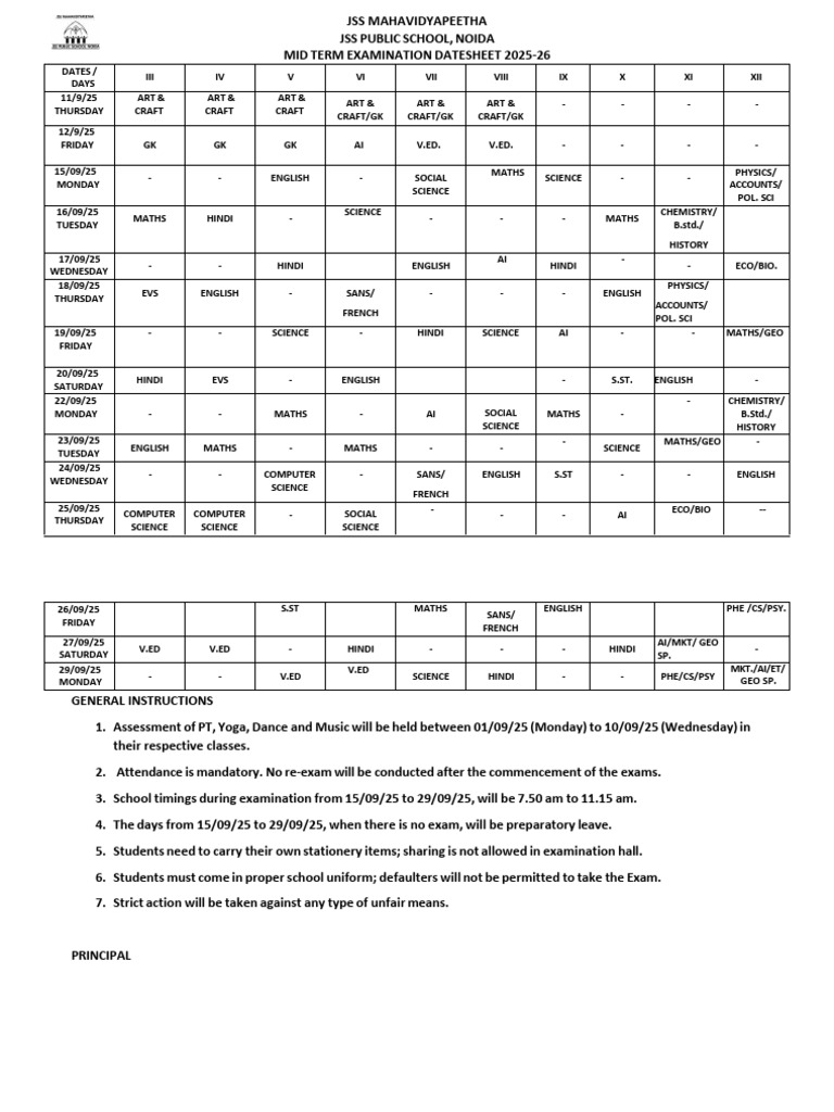 Mid Term Exam Datesheet 2025-26 | PDF | Chess Theory | Chess