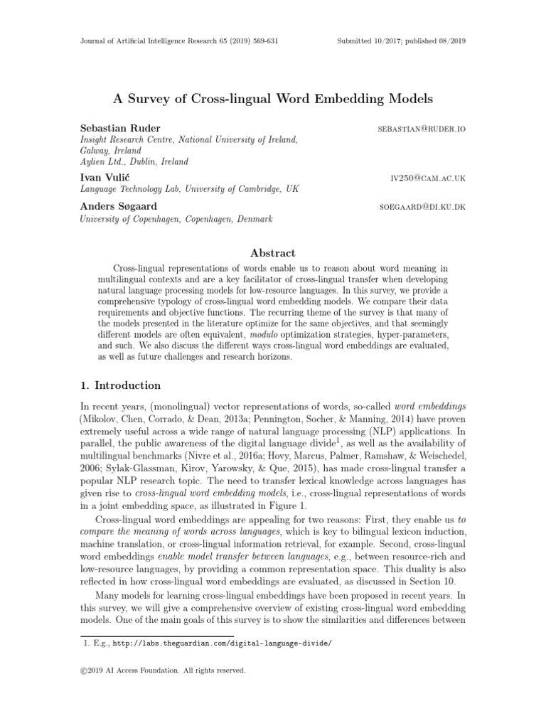 Multilingual Embedding Models - A Survey of Crosslingual Models | PDF ...