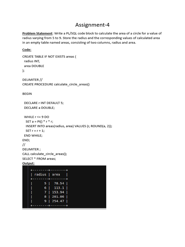 PL/SQL Circle Area Calculation Code | PDF