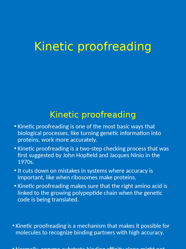 Kinetic Proofreading in Biological Processes | PDF | Enzyme Kinetics ...