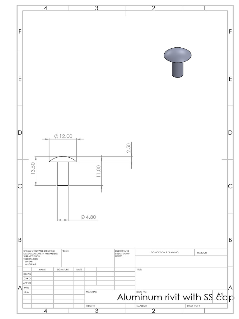 Aluminum Rivet Technical Drawing | PDF
