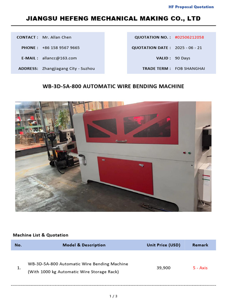 HEFENG - WB-3D-5A-800 Automatic Wire Bending Machine #02506212058 | PDF ...