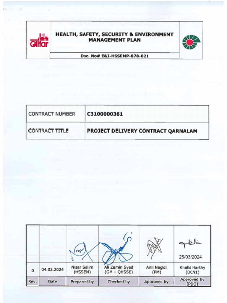 HSSE Management Plan - Signed | PDF | Occupational Safety And Health ...