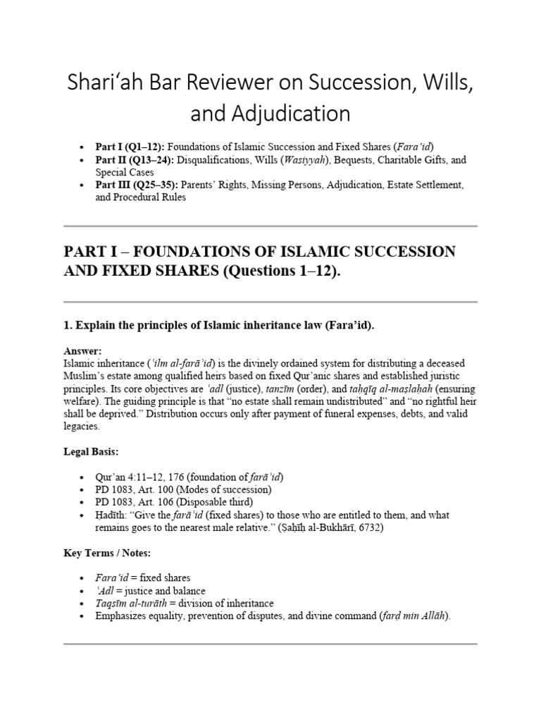 Islamic Inheritance Law: Succession Guide | PDF | Will And Testament ...