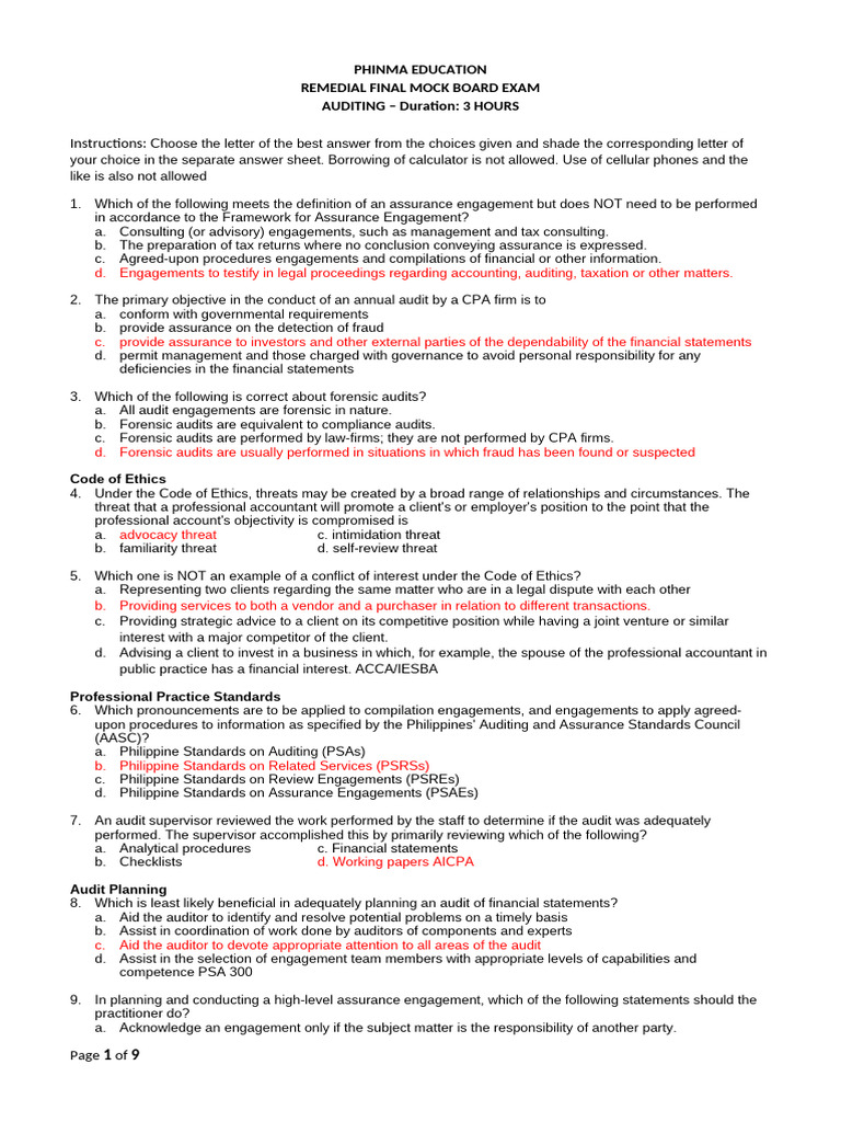 PHINMA Education Auditing Mock Exam | PDF | Audit | Internal Control