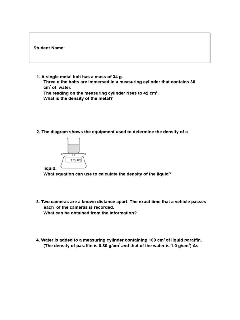 Density Calculations and Experiments | PDF
