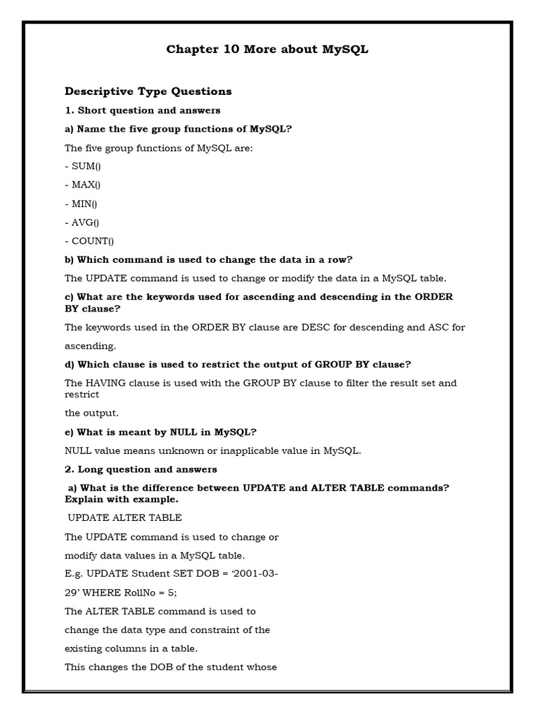 MySQL Functions and Commands Explained | PDF | Databases | Computer ...