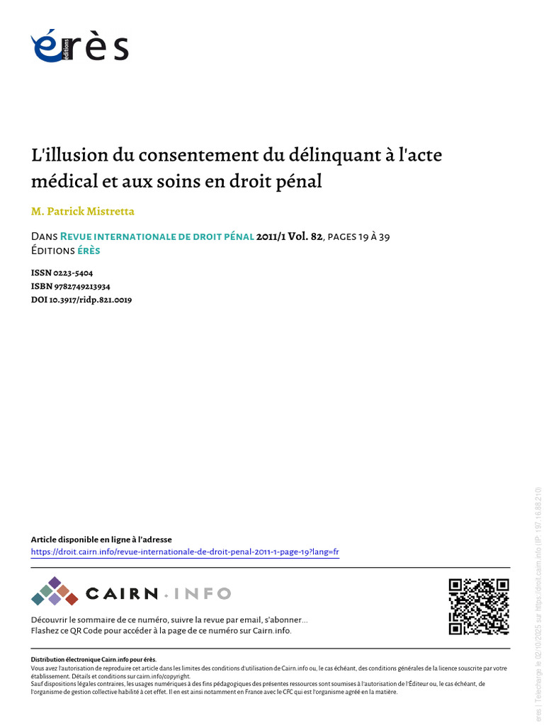 Consentement du délinquant en droit médical | PDF | Consentement ...