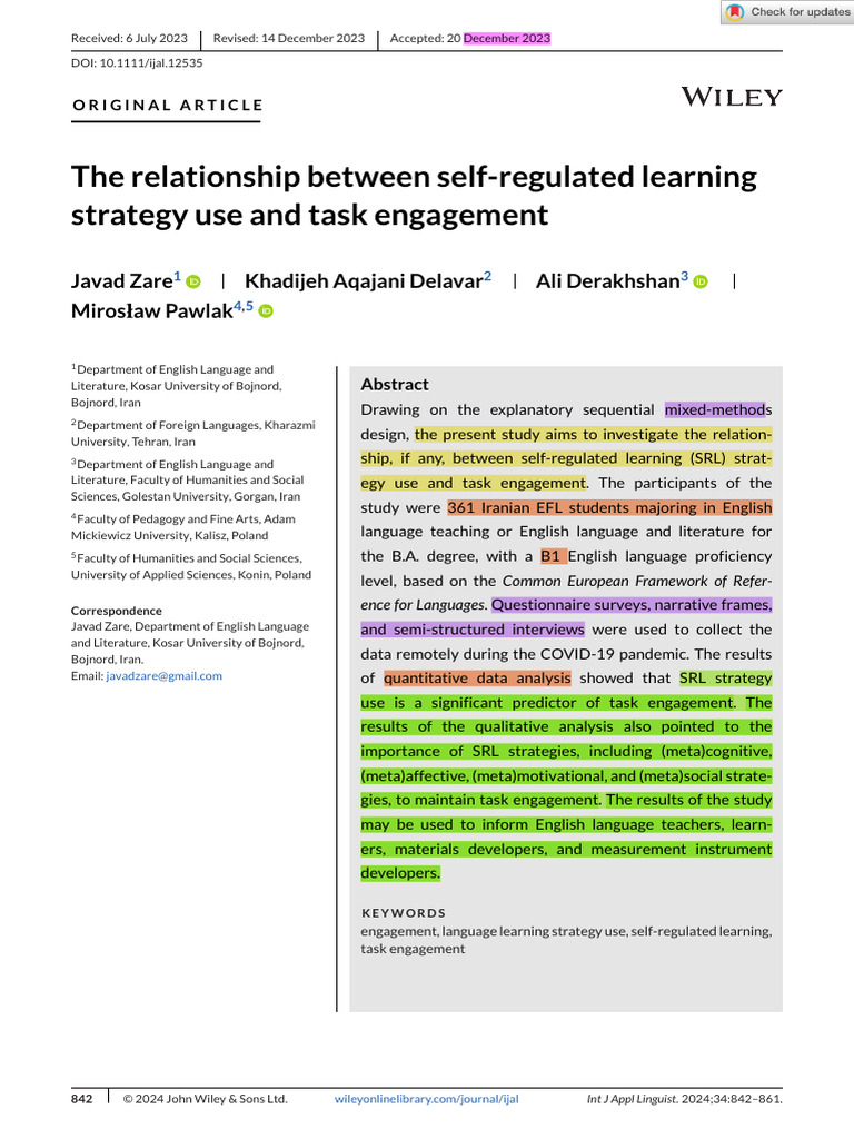 Int J App Linguistics - 2024 - Zare - The Relationship Between Self ...