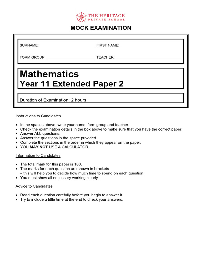 Y11 Mathematics Extended P2 T2 2025 Solutions | PDF | Area | Geometric ...