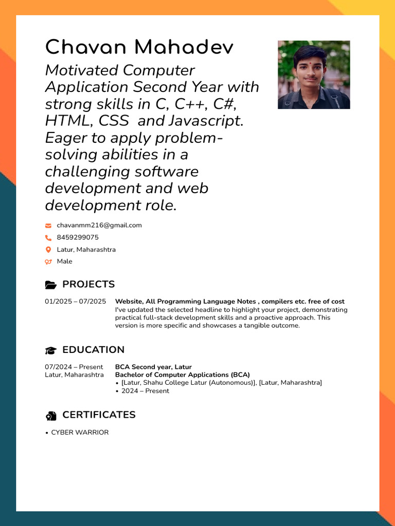 Computer Application Student Profile | PDF
