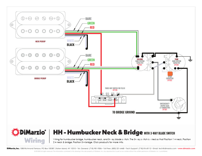 DiMarzio HH Wiring - 2 Humbucker, 3-Way Blade Switch | PDF | Guitars