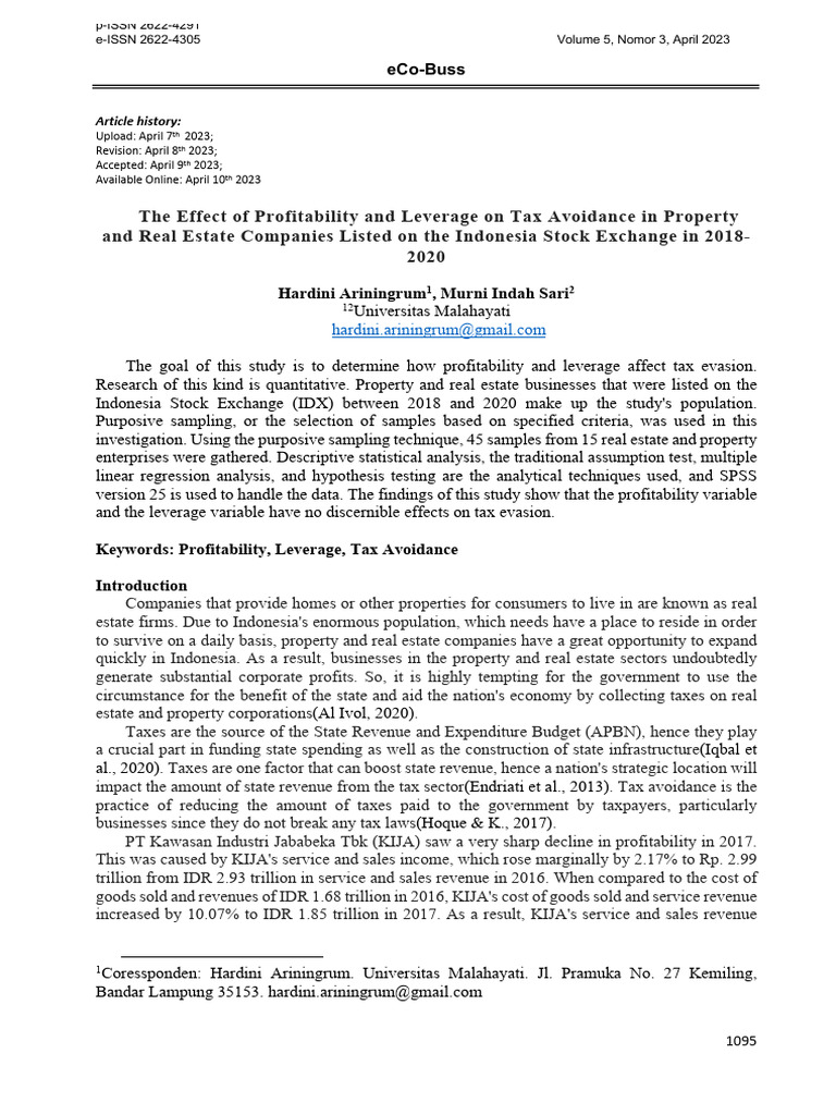 Profitability and Leverage Impact on Tax Avoidance | PDF | Regression ...
