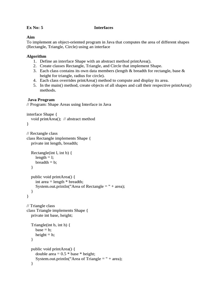 Java Shape Area Calculation Interface | PDF