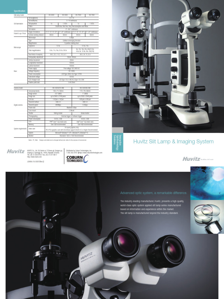 Huvitz Slit Lamp & Imaging System Specs | PDF | Shutter (Photography ...