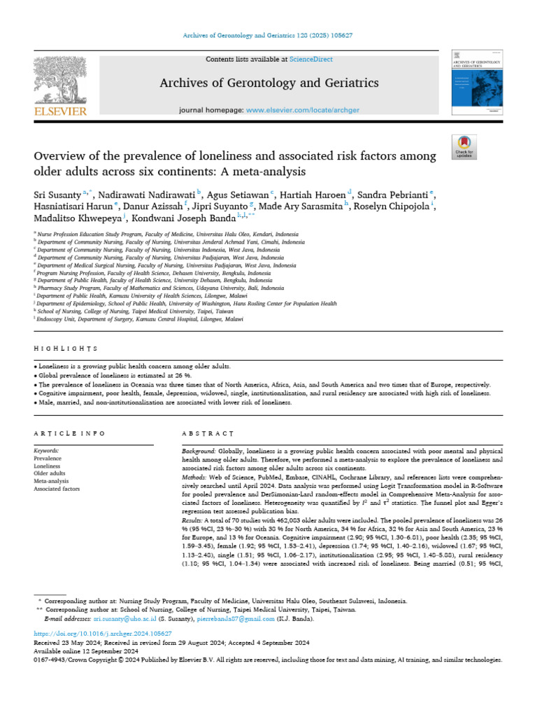 Global Loneliness in Older Adults: Meta-Analysis | PDF | Loneliness ...