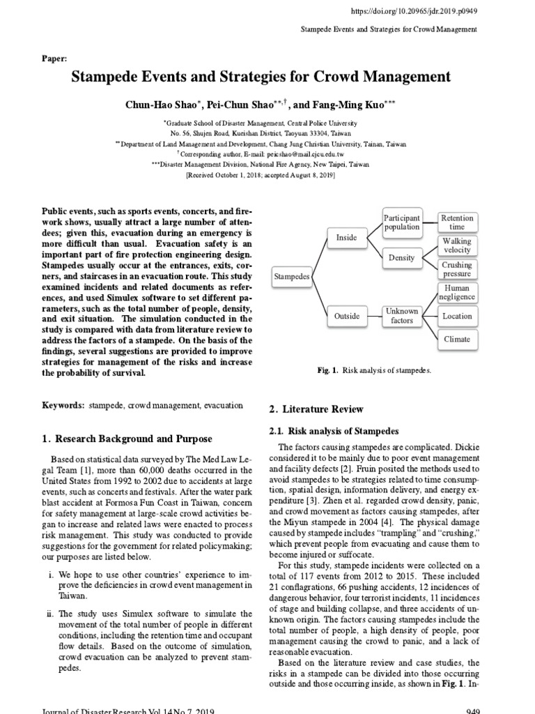 Stampede Events and Strategies for Crowd Management Shao& Kuo (2019) | PDF