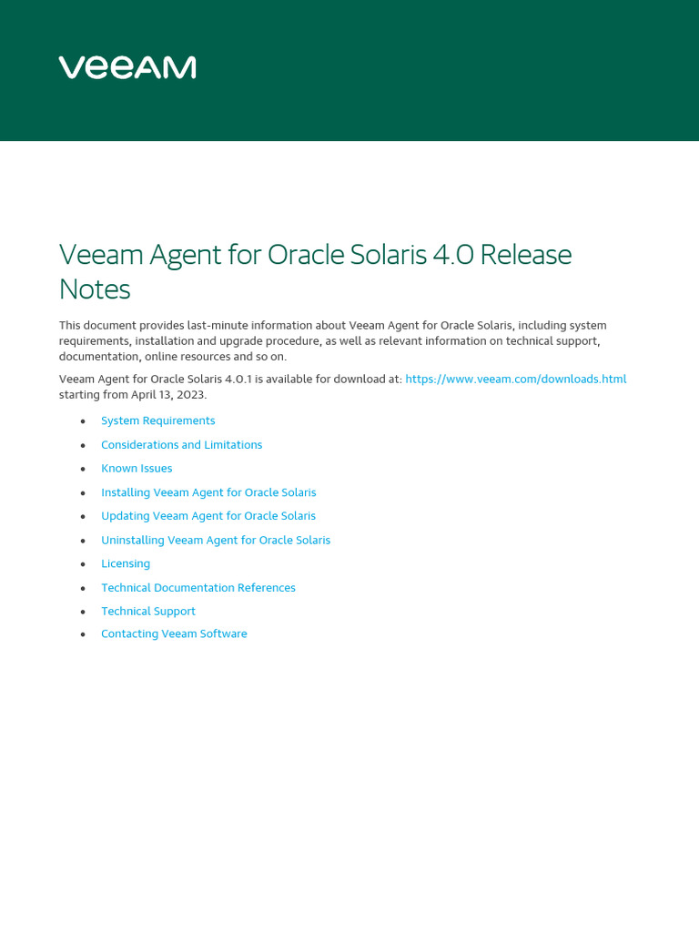 Veeam Agent for Oracle Solaris 4.0 Release Notes | PDF | Backup | File ...