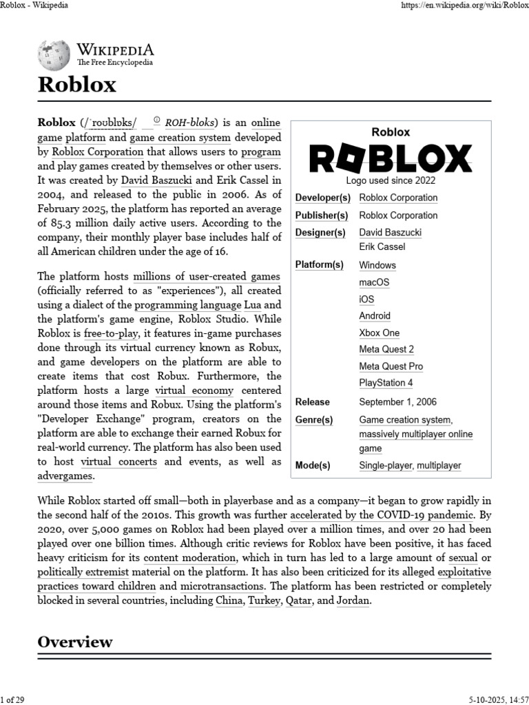 Roblox: Online Game Platform Overview | PDF