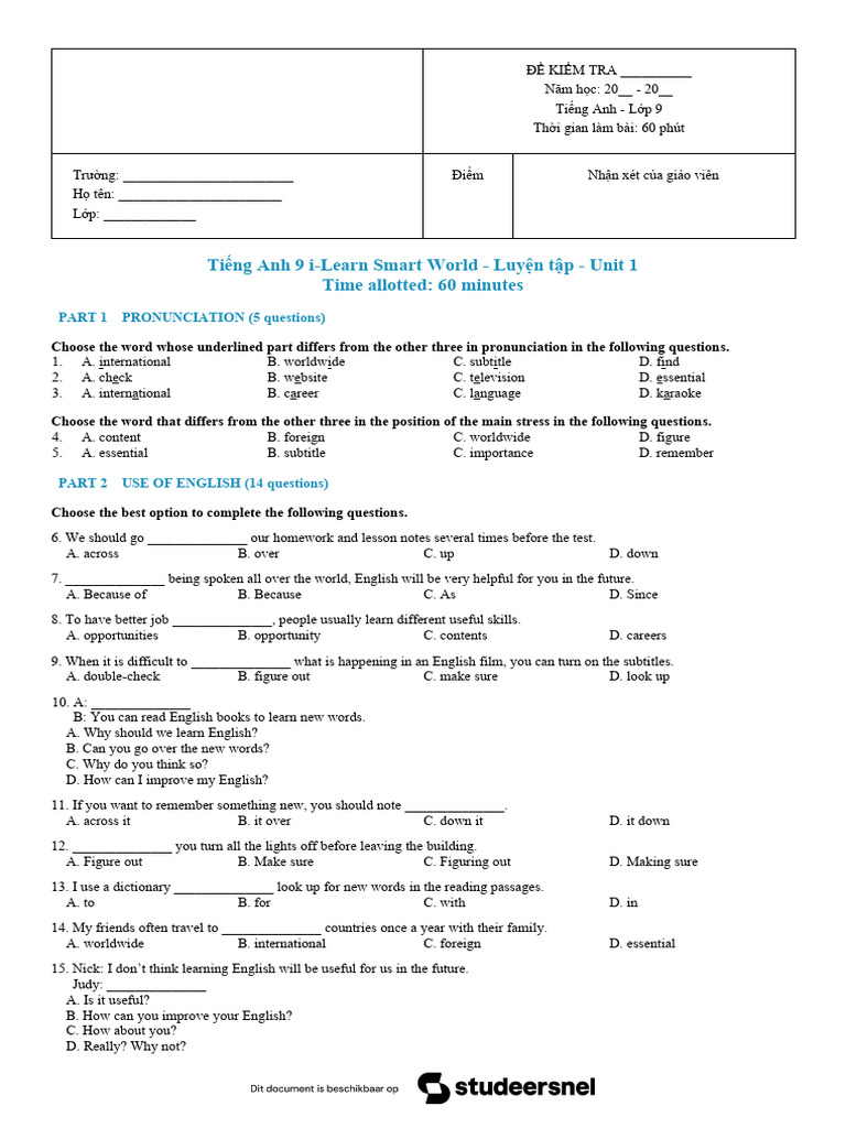 English 9 Unit 1 Test Workbook | PDF | English Language | Tourism
