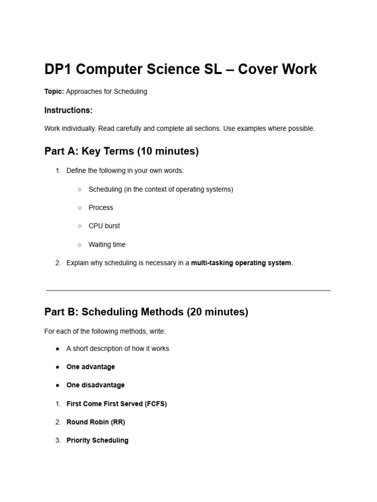 Scheduling Methods in Operating Systems | PDF