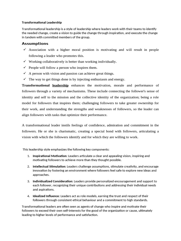 Transformational Leadership Explained | PDF | Leadership ...