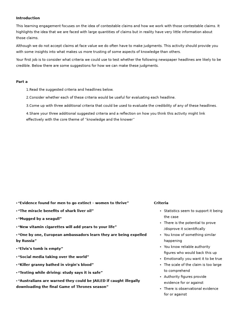 Evaluating Credibility of Contestable Claims | PDF | Knowledge ...
