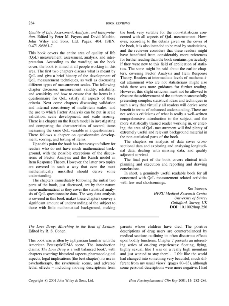Quality of Life The Assessment Analysis | PDF