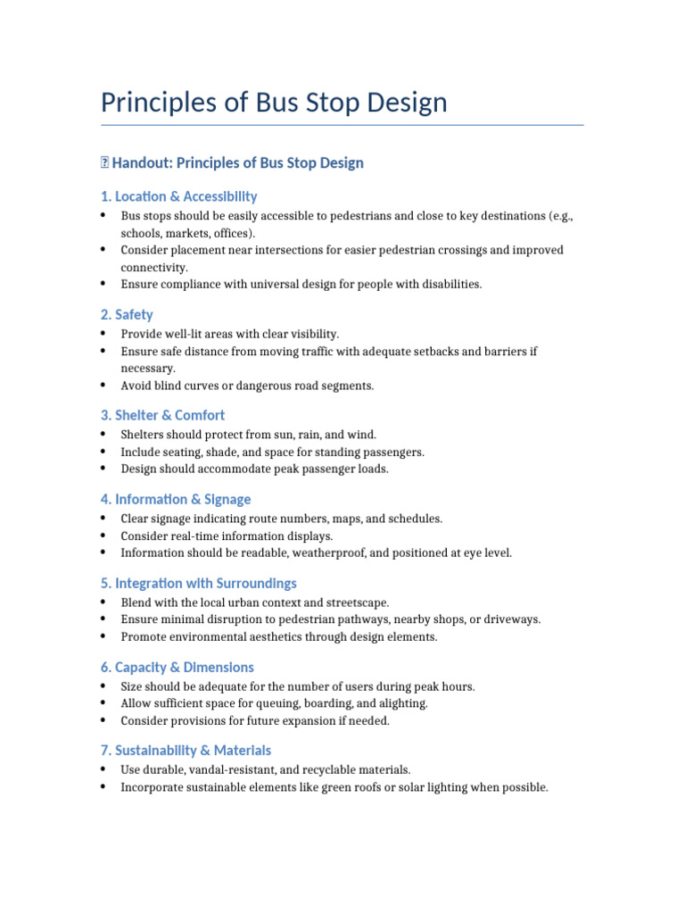 Bus Stop Design Principles Guide | PDF