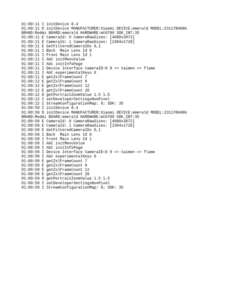 Xiaomi Redmi Camera Initialization Logs | PDF