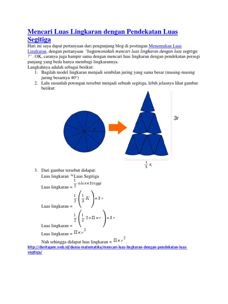 Mencari Luas Lingkaran Dengan Pendekatan Luas Segitiga