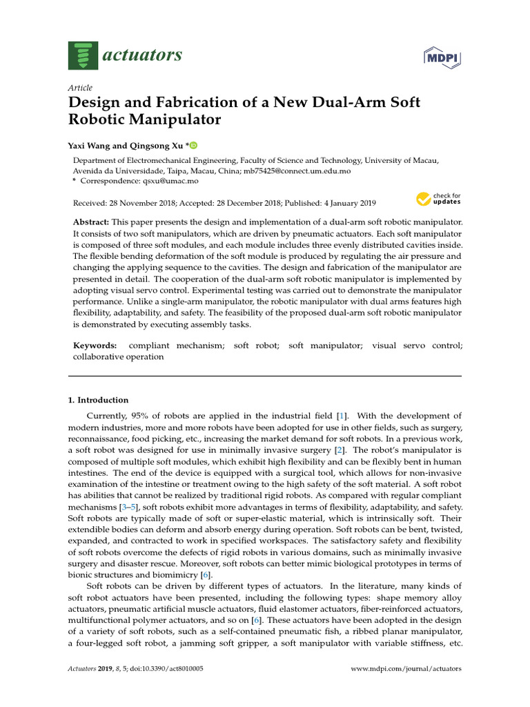Dual-Arm Soft Robotic Manipulator Design | PDF | Actuator | Mechanical ...