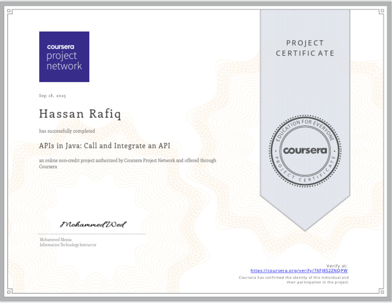 API Integration Project Certificate | PDF