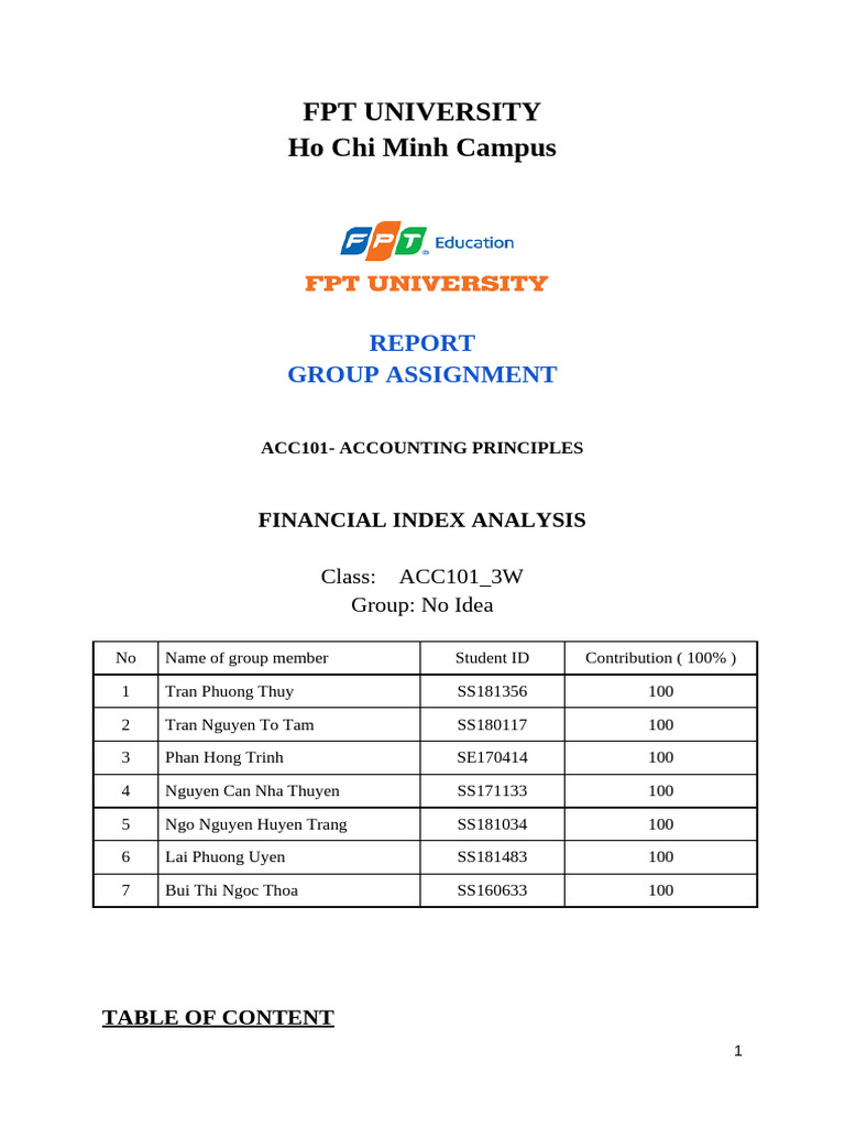 Financial Index Analysis Report ACC101 | PDF | Gross Margin | Inventory