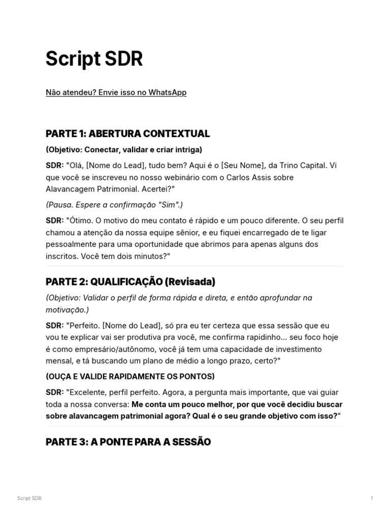 Script de Vendas SDR para Webinário | PDF