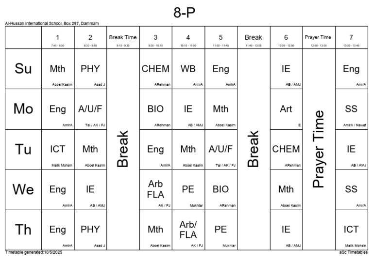 8P Timetable Starting October 06, 2025 | PDF